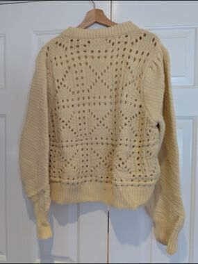 Mango Womens Butter Yellow Crochet Knit Open Work Crewneck Sweater L Oversized M